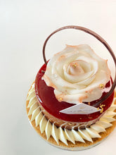 Load image into Gallery viewer, Handmade White Rose 72% Dark Chocolate Raspberry Fudge 4”(D)x4”(H)
