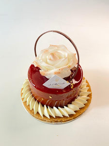 Handmade White Rose 72% Dark Chocolate Raspberry Fudge 4”(D)x4”(H)