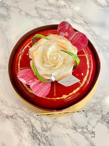 8” Handmade White Rose Dark Chocolate Fudge Cake